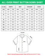 All Over Print Button Down Shirt size chart