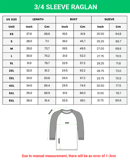 3/4 Sleeve Raglan