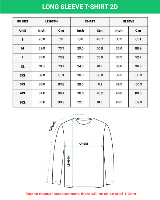 Gildan 2400 Adult Long Sleeve T-shirt Size Chart inches/cm Digital