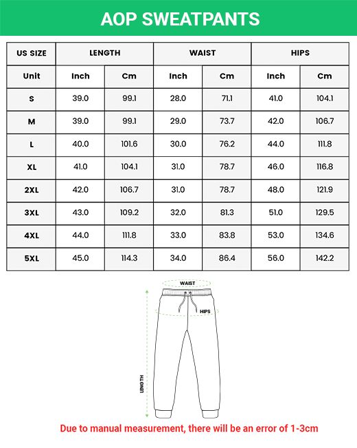 Printful Women's Joggers Size Chart, All-Over Print Joggers