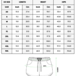 Women Board Shorts size chart