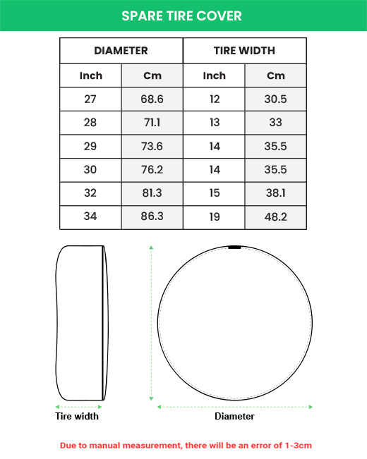 Tire Cover - Size Chart