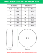 spare tire cover with camera hole size chart