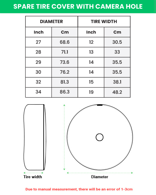spare tire cover with camera hole size chart