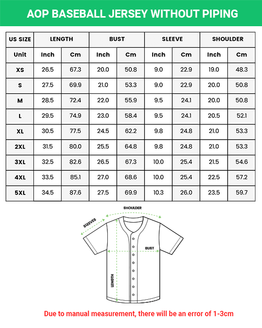 BASEBALL SIZE CHARTS - JERSEY 53 - DRESSED ON THE BEST!