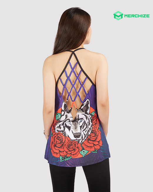 All-over Print Criss Cross Open Back Tank Top (Made in China)