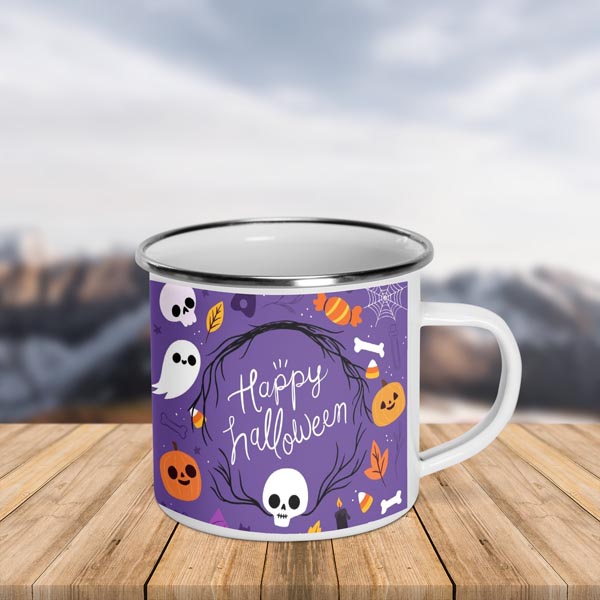 custom enamel mug halloween print on demand