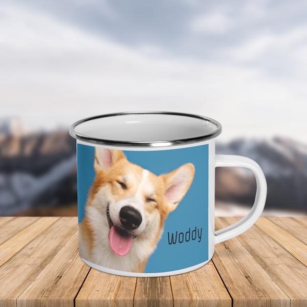 custom enamel mug with dog face print on demand
