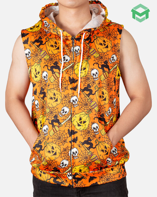 All over Print Sleeveless Zip Hoodie Midweight