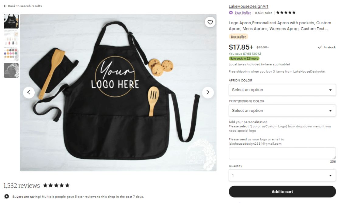 customized apron print on demand product for etsy