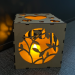 wood light box in dark