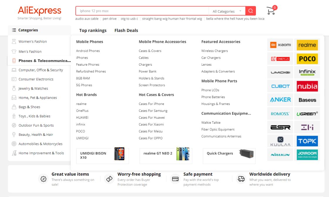 aliexpress dropshipping product menu