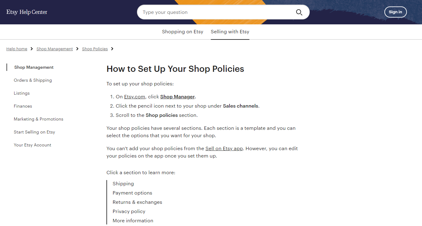create etsy policies