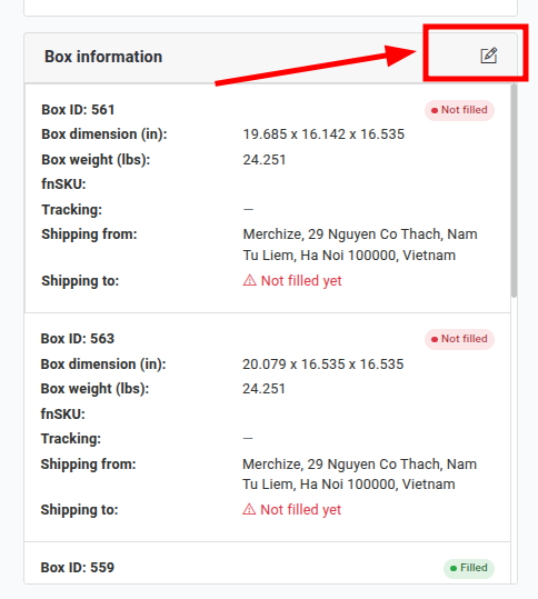 edit box information fba orders