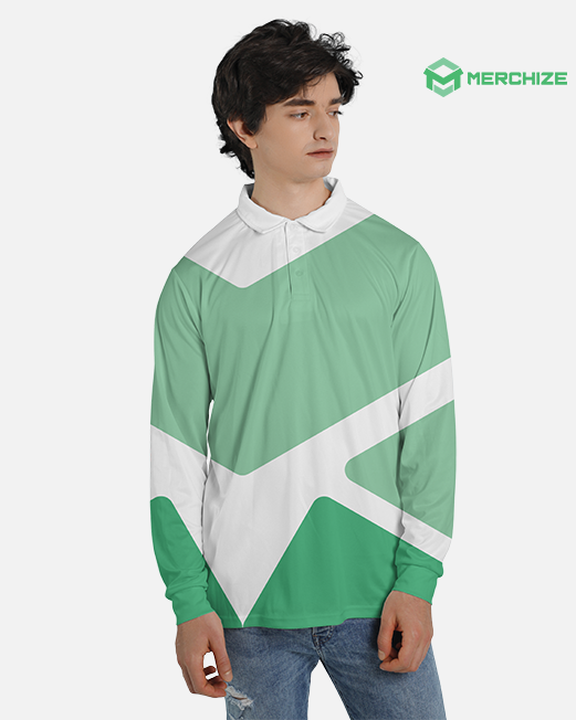 all-over print long sleeve polo shirt mockup