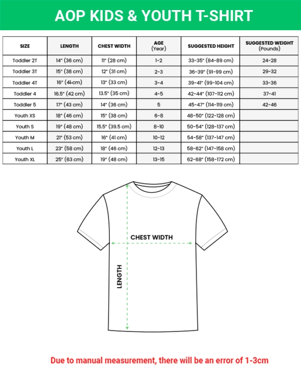 all over print kid t-shirt size chart