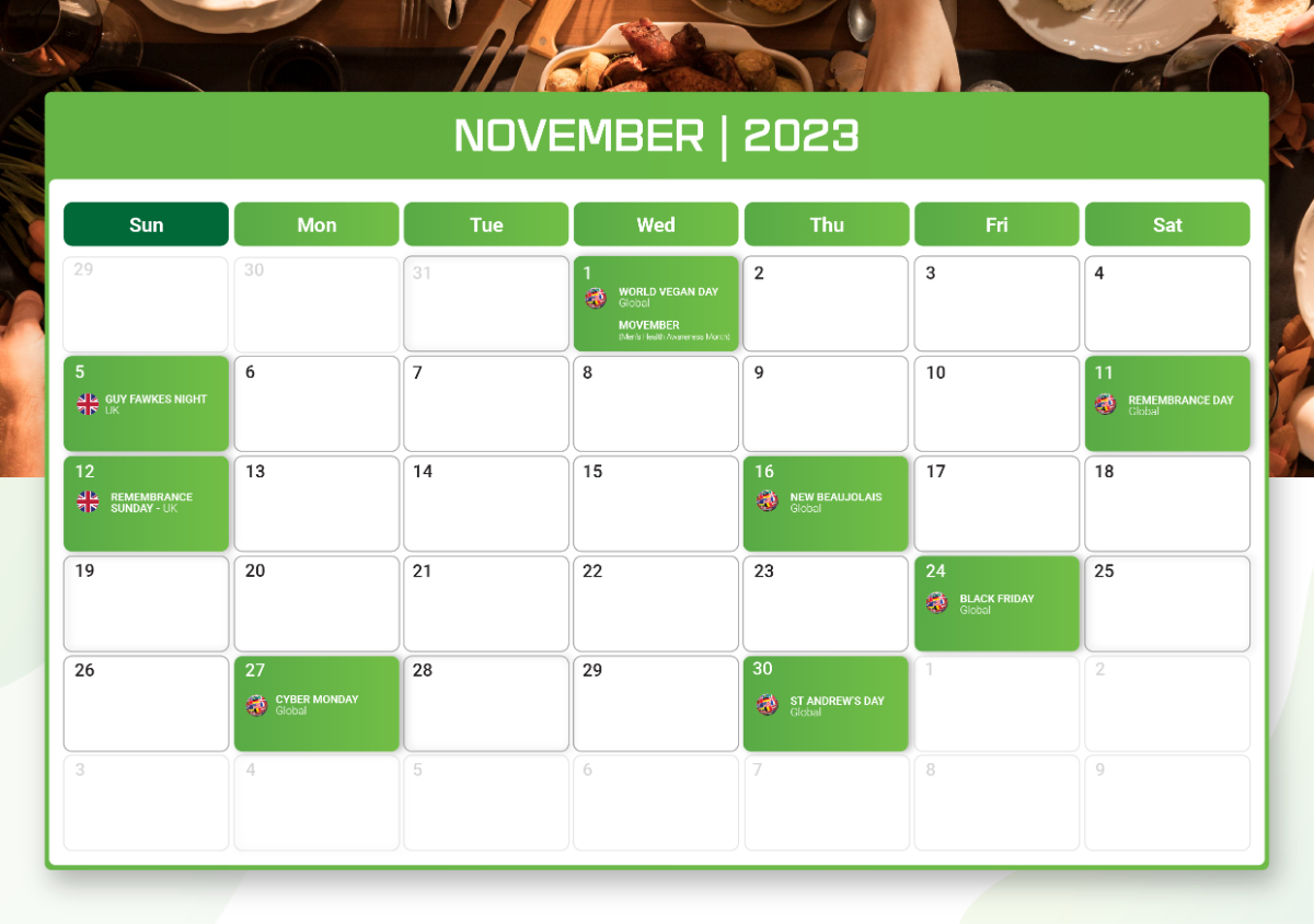 ecommerce Calendar Merchize 2023 november