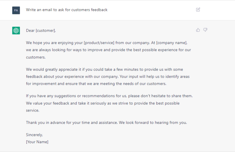 customer feedback email chatgpt prompt