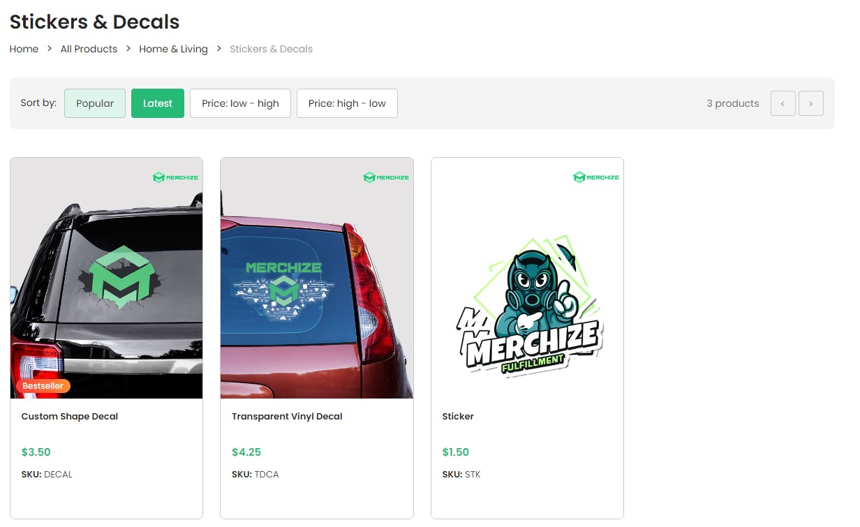 3 types of sticker decals from Merchize