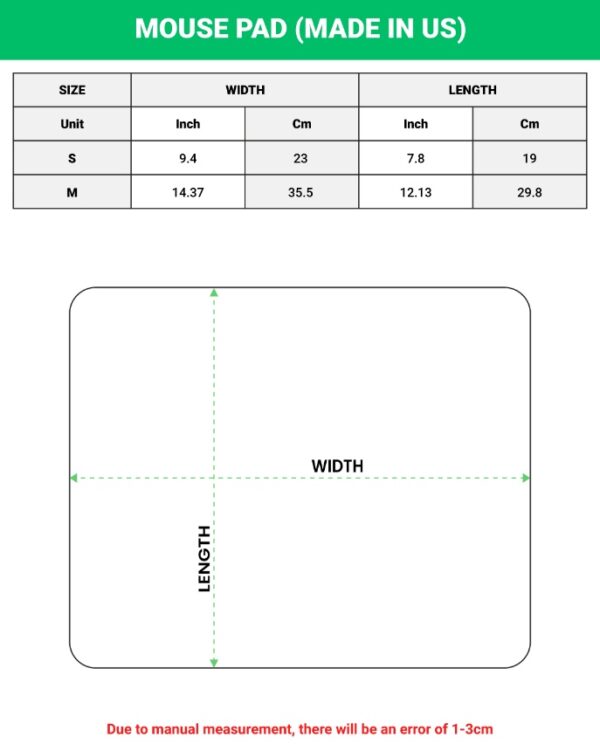 mouse pad made in us size chart