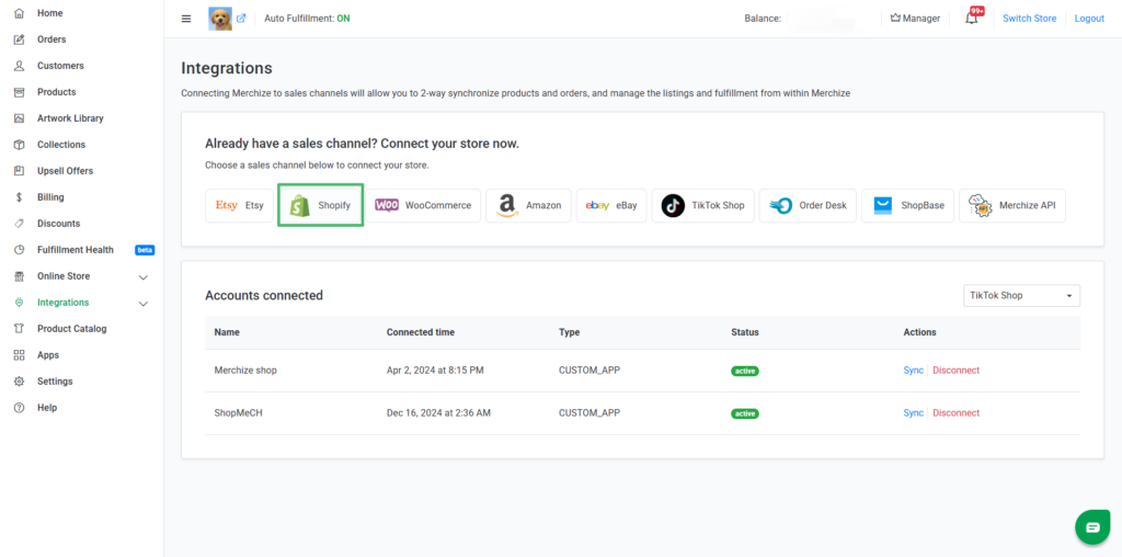 shopify merchize integration