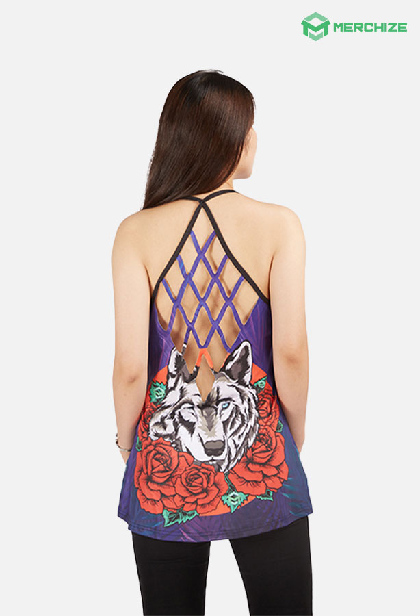 All-over Print Criss Cross Open Back Tank Top