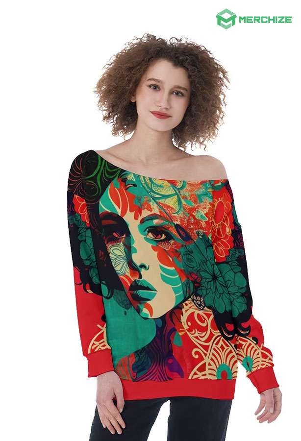 All-Over Print Women's Off-Shoulder Sweatshirt (Made in China)