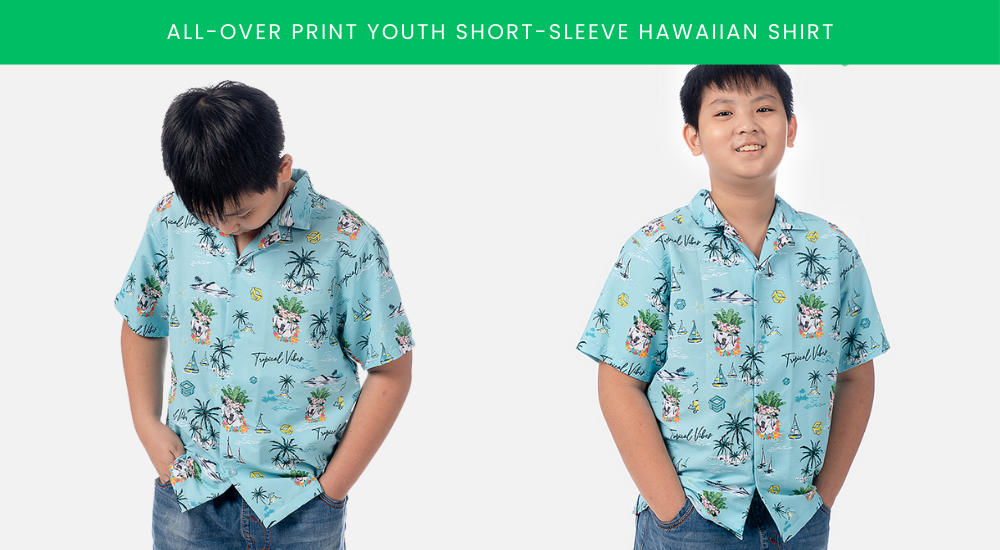 all-over print youth short sleeve hawaiian shirt