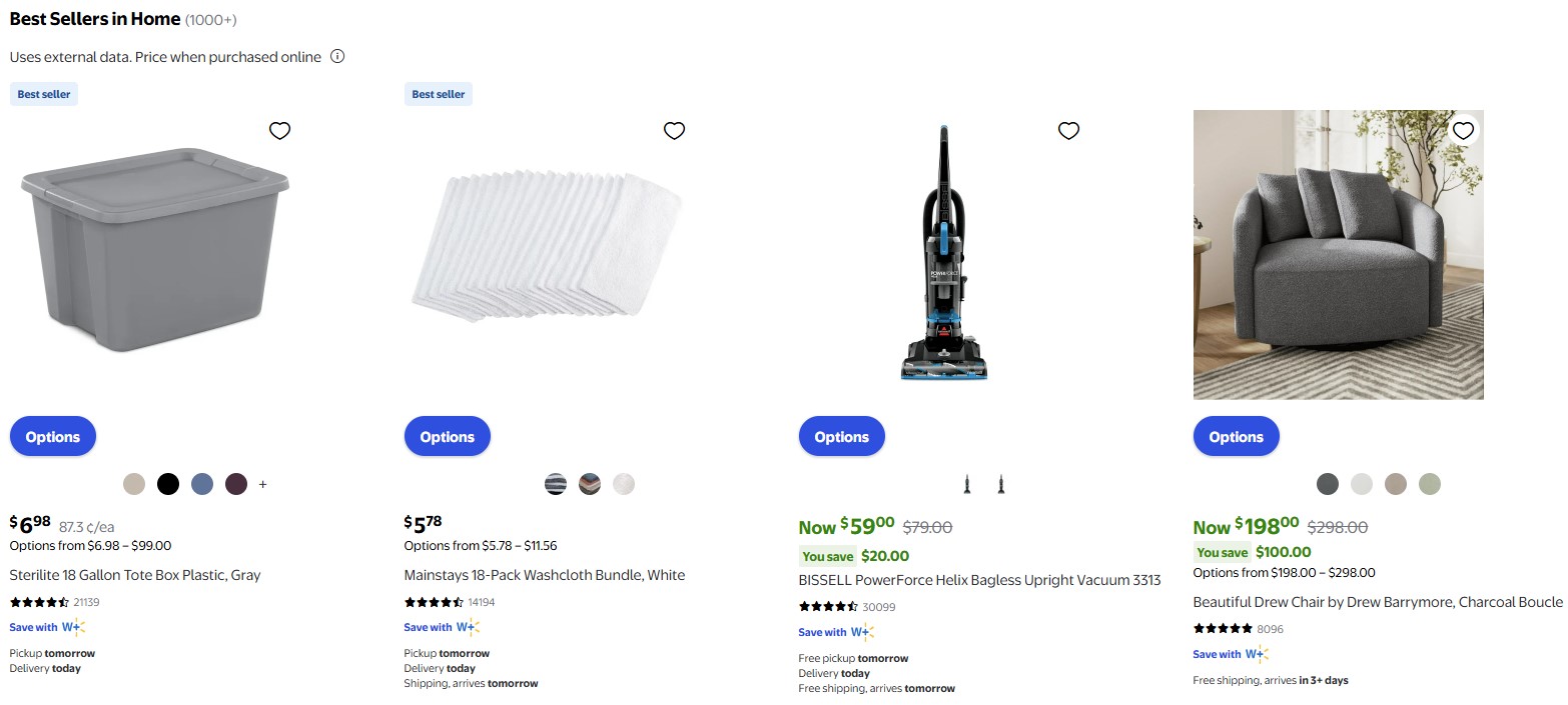 Home items on Walmart