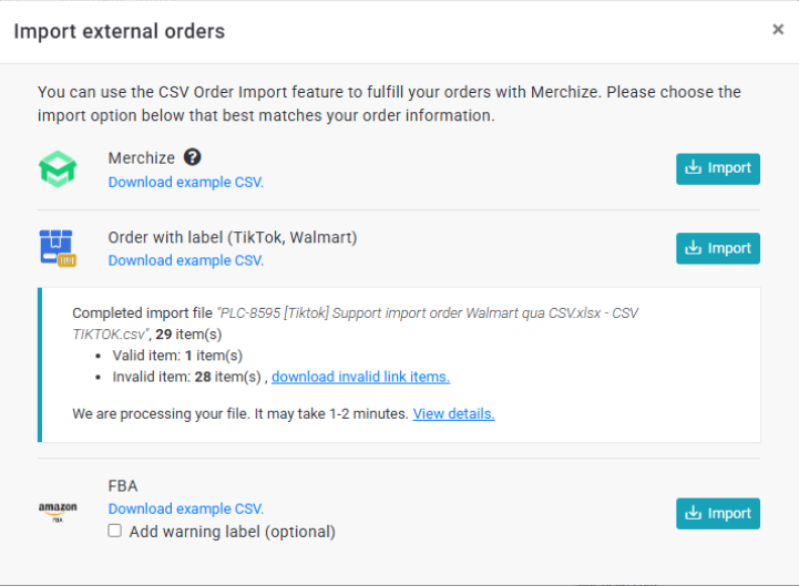 import orders status