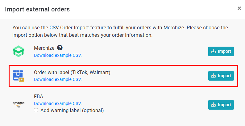 import orders with label