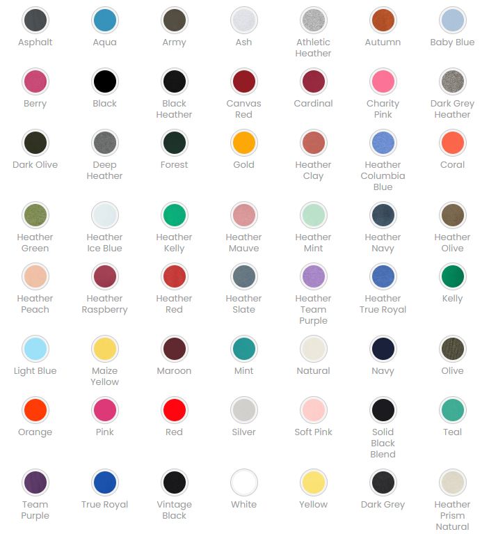 bella canvas 3001 color chart