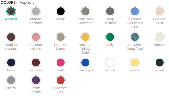 bella canvas 3001T color chart
