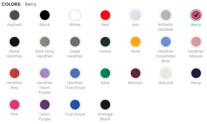 bella canvas 3001y color chart
