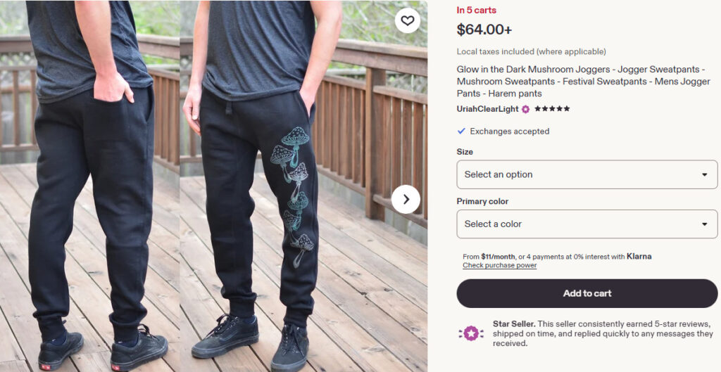 Glow in the dark mushroom joggers