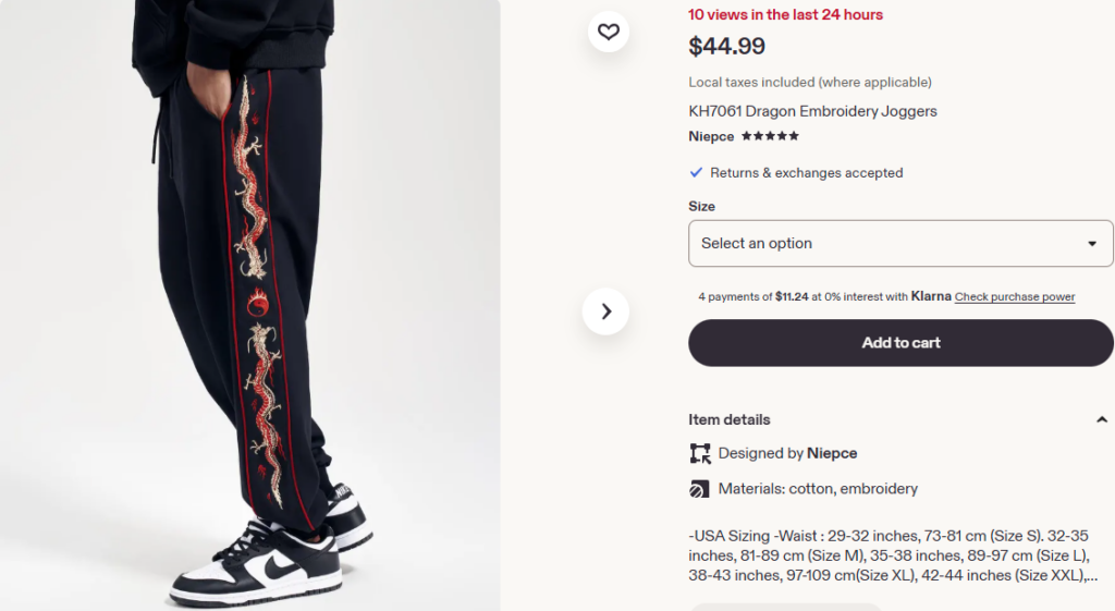 KH7061 dragon embroidery joggers